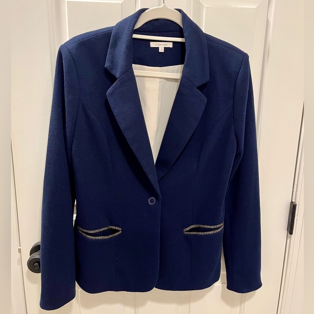 Women’s 41 Hawthorn Navy Knit Blazer with elbow pads, size Medium